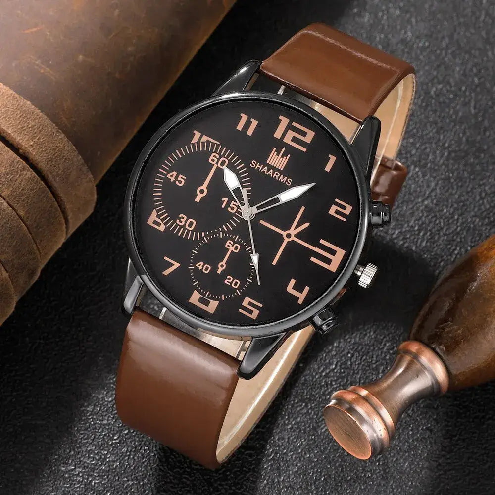 Relógio Masculino Retrô – Quartzo com Pulseira de Couro