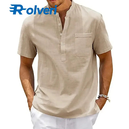 Camiseta Masculina Henley – Manga Curta Casual e Leve