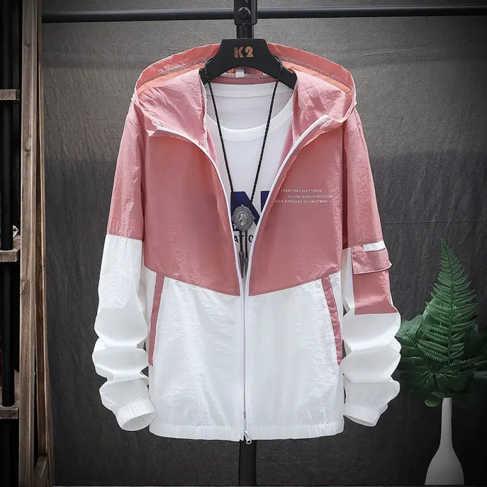 Jaqueta Leve Masculina – À Prova de Vento e Respirável Rosa / XXL