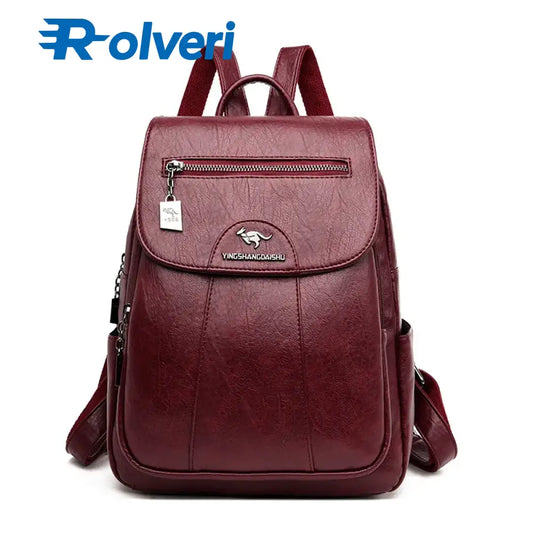 Mochila Feminina de Couro – Estilo Vintage e Casual WineRed