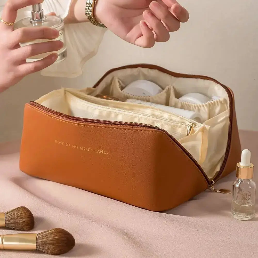 Organizador de Maquiagem Feminino – Bolsa de Cosméticos com Zíper BROWN