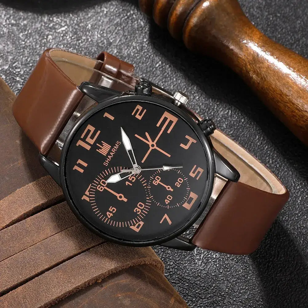 Relógio Masculino Retrô – Quartzo com Pulseira de Couro