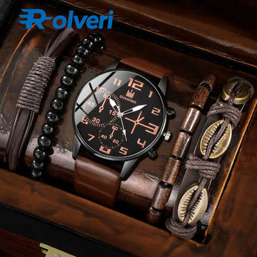 Relógio Masculino Retrô – Quartzo com Pulseira de Couro