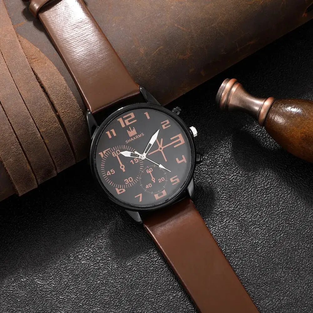 Relógio Masculino Retrô – Quartzo com Pulseira de Couro