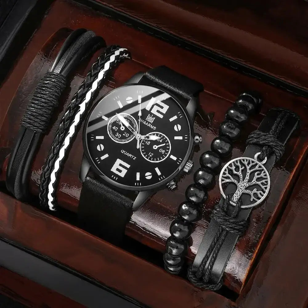 Relógio Masculino Retrô – Quartzo com Pulseira de Couro Black White
