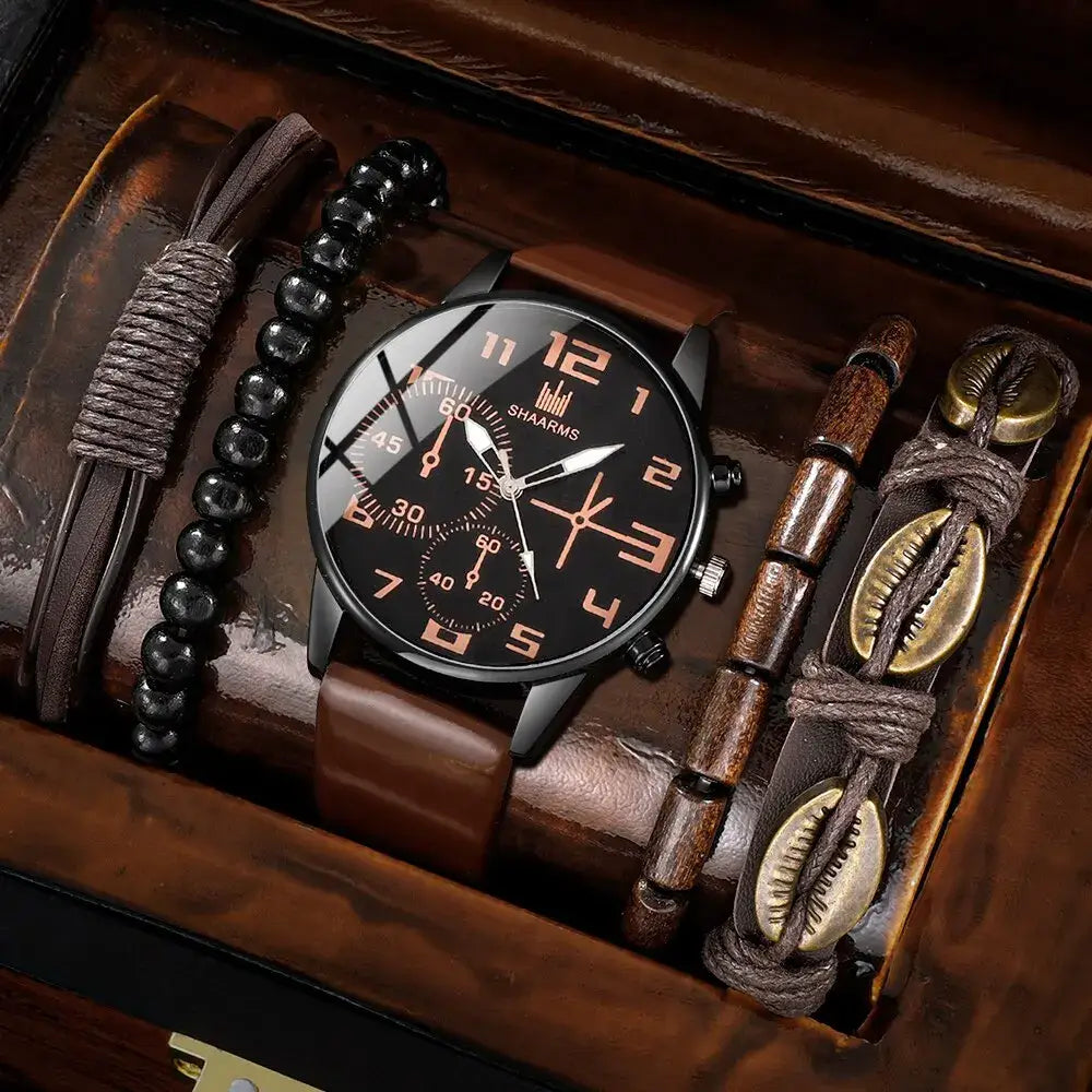 Relógio Masculino Retrô – Quartzo com Pulseira de Couro BROWN